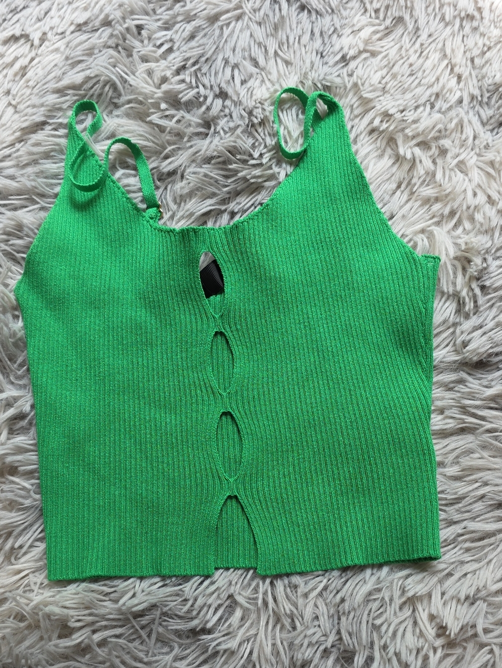 Hera Collection Bright Green Ribbed Cutout Crop Tank